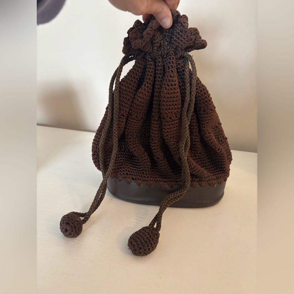 Vintage mid century crochet beaded bucket bag